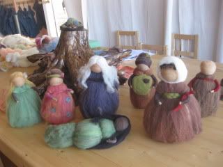 More finished creations. Devanas original is in the back with the green apron. Mine is the bald one, but I had Christian to run after. 