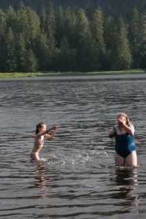 Girls splashing ward lake