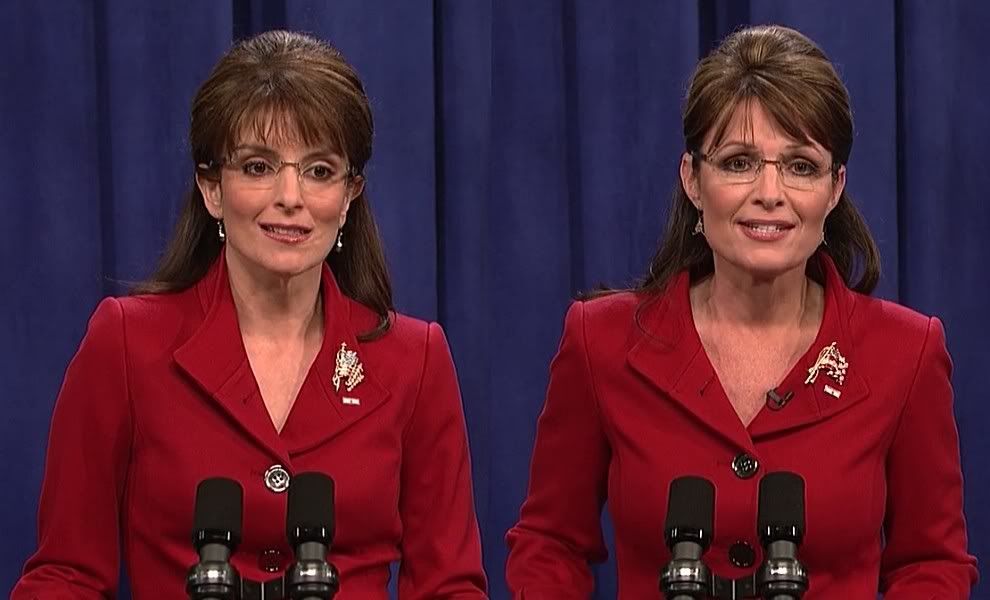 Tina Fey Sarah Palin photo: Tina Fey &amp; Sarah Palin side-by-side on SNL fey-palin-side-by-side-snl.jpg