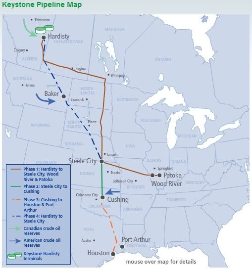 Keystone XL map, Keystone XL tar sands pipeline