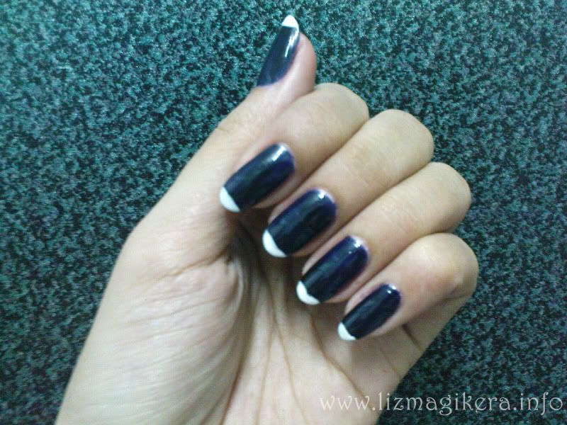 French Tip with a Twist Velvet Blue Tipped with White