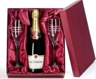 Luxury Taittinger Champagne and Engraved Flutes Luxury Taittinger Champagne and Engraved Flutes