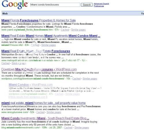 Google search results for Miami condo foreclosures