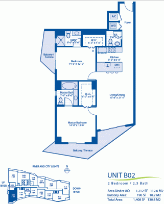 Latitude on the River 2 bedroom floorplan