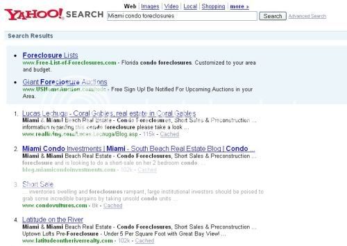Yahoo search results for Miami condo foreclosures